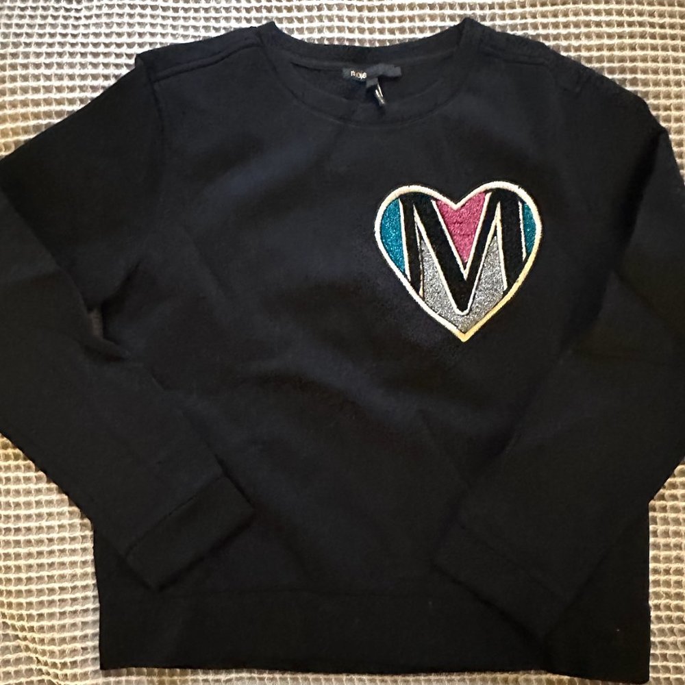 Maje Metallic Embroidered Logo M Black Sweatshirt Size L